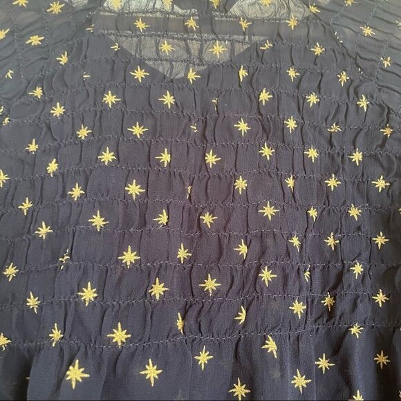 Lucky Brand women's long sleeve woven smocked peasant top navy w/ gold s… - Picture 9 of 11